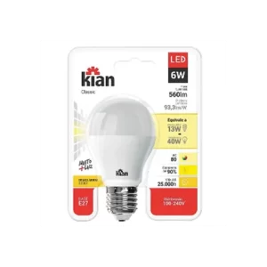 Lâmpada Bulbo Led 6W Bivolt E27 Branco Quente